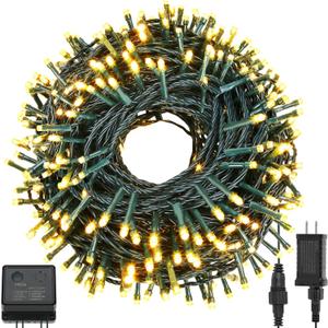 QUWIN Waterproof LED Outdoor Christmas String Lights, 115Ft 300 LED UL Certified 8 Modes with End-to-End Plug, Indoor & Outside Fairy Light for Christmas Tree, Patio, Wedding, Party (Warm White)