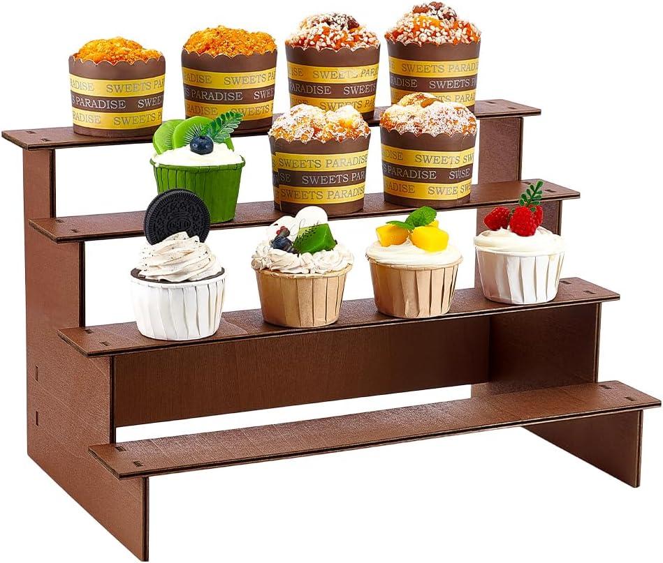 peacoblue 4 Tier Chocolate Colored Wooden Cupcake Stand Holder Sturdy Rustic Wood Cupcakes Display, Desserts & More for Parties, Weddings & Home Decor