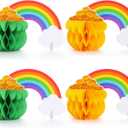 Fullhawl 4 Pcs St Patricks Day Table Decorations St. Patrick's Day Honeycomb Centerpieces Pot of Gold Party Decorations Paper Irish Table Topper for Saint Patrick Party Home Decor (Green and Gold)