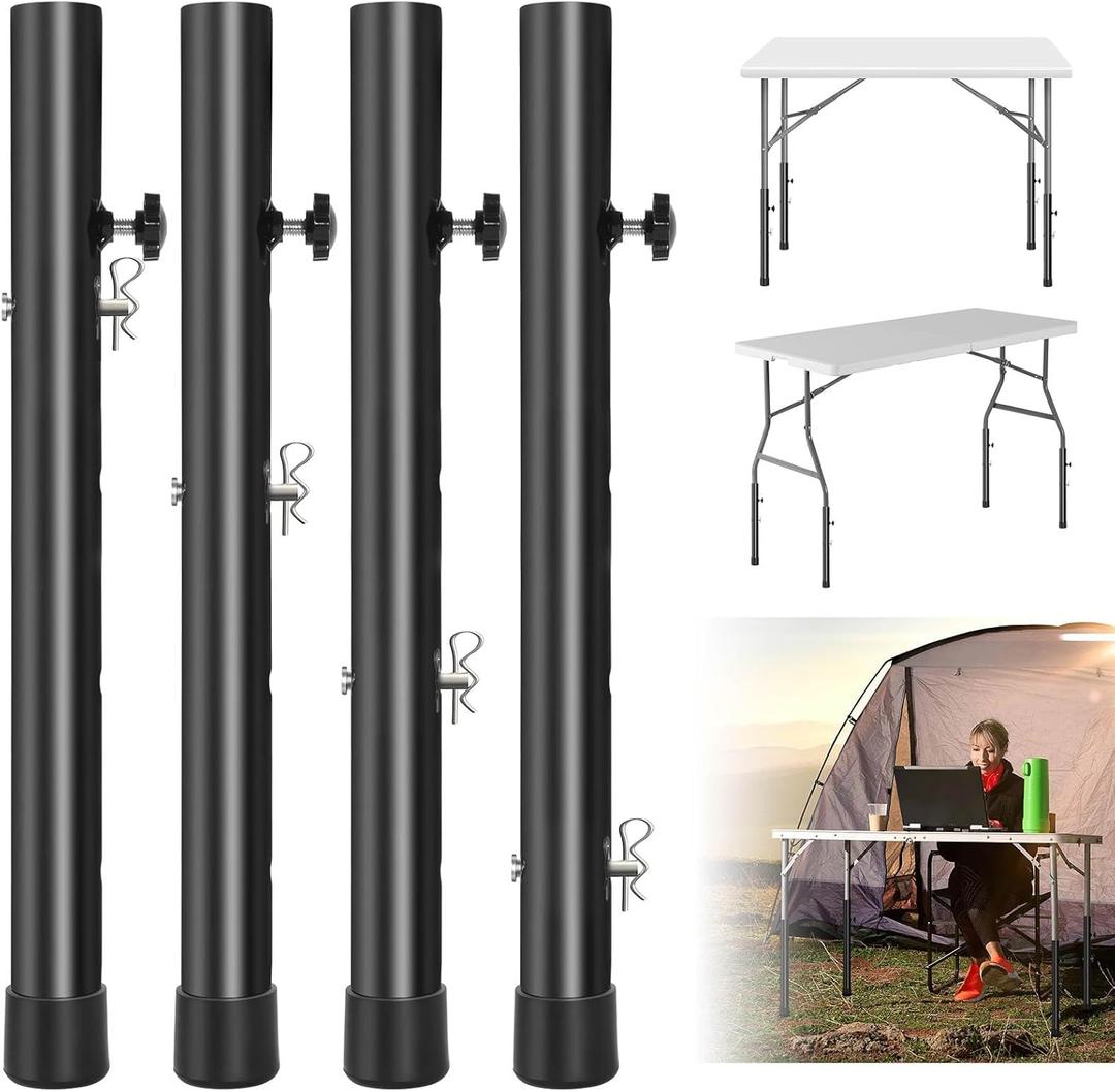 4-Pack Folding Table Leg Extender, Metal Tables Leg Extensions, Heavy Duty 4 Levels/Heights Steel Folding Tables Legs Supports, Table Legs Extenders for Improving Your Back (Black) (17.3 in /44cm)