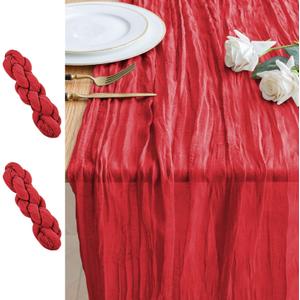 2PCS Table Runner Cheesecloth 10FT Red Boho Gauze Cheese Cloth Rustic Sheer Table Runners for Wedding Birthday Bridal Baby Shower Party Decoration