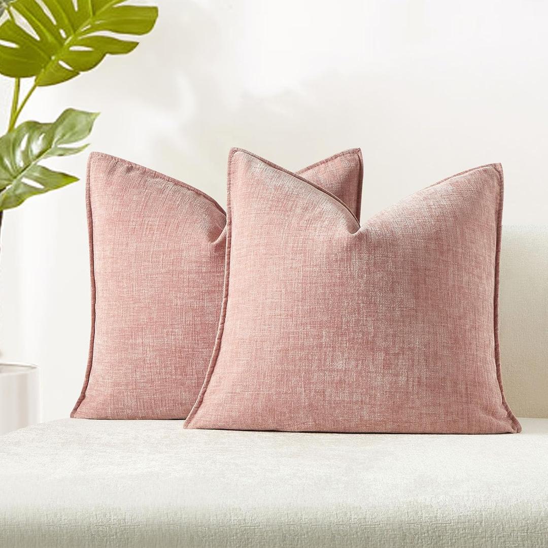 JUSPURBET Pink Decorative Pillow Covers 24x24 Set of 2 Throw Pillow Covers for Couch Sofa Bed Cozy Chenille Cushion Covers Cases with Hidden Zipper for Living Room Home Decor