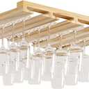 Rustic State Eze 4 Sectional Adjustable Under Cabinet Mount Wood Stemware Rack Hanging Shelf Glassware Holder Bar Organizer with up to 12 Wine Glass Storage 10 Inch Deep Natural