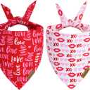 Valentines Dog Bandana - 2 Pack Triangle Dog Bandanas | Reversible Love and Heart Pet Scarf | Premium Durable Fabric | Boys & Girls | Holiday Bandana for Medium and Large Dogs (Large)