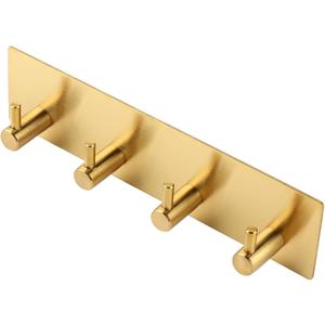 1PCS-Adhesive Key Holder for Wall, Key Holder Wall Mount, Key Hanger, Beautiful and Practical, Strong Weighing Capacity Suitable for Scenes Such as Entrance, Kitchen and Bathroom(Four Rows, Golden