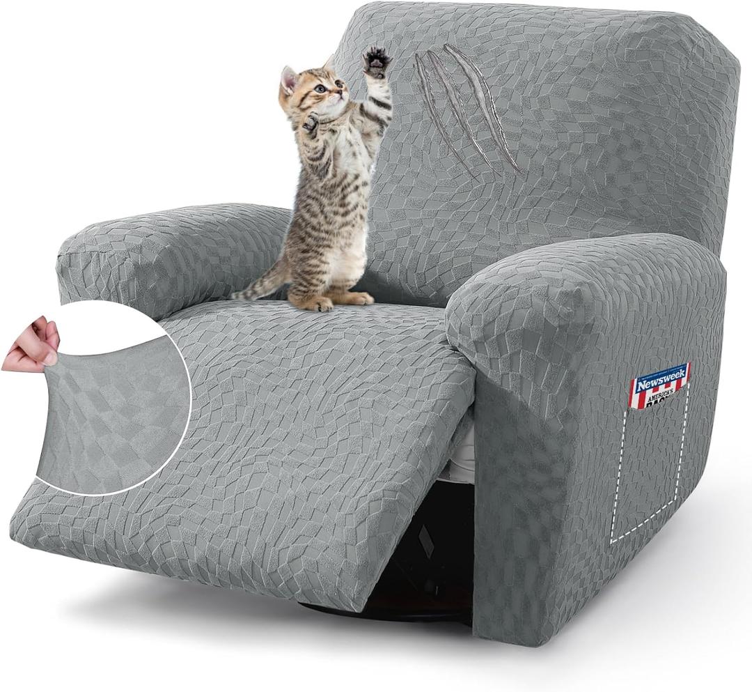 2026 Stretch Recliner Cover 3-Piece (24"-37") Super Soft Recliner Chair Covers with Big Pocket & Anti Slip Ties Stay in Place, Lazy Boy Reclining Slipcover Easy to Put on off Washable, Light Grey