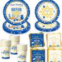 96 Pcs Hanukkah Party Tableware Set Includes Plates and Napkins Cups Perfect for Hanukkah Celebrations Disposable Party Tableware Set Party Decorations Serves 24 Guests