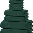 Tens Towels Pack of 8 Towels Set, 2 Extra Large Bath, 2 Hand, 4 Washcloths, 100% Cotton, Lighter Weight, Quicker to Dry, Super Absorbent, Perfect for Bathroom, Hunter Green
