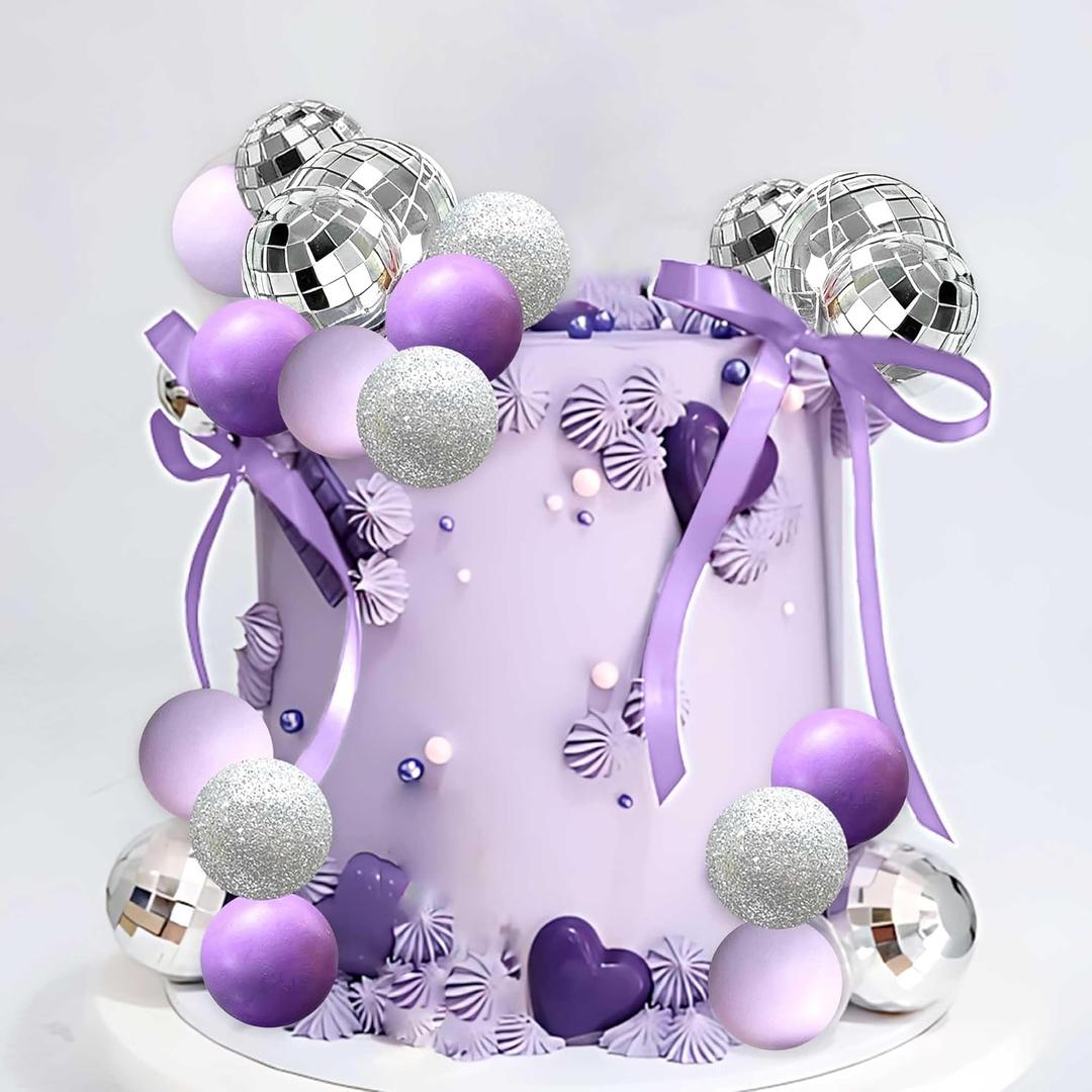 37Pcs Purple Disco Ball Cake Topper Purple Cool Girl Birthday Party Decorations Bows Butterfly Cake Decorations Singer Disco Bachelorette Party Supplies