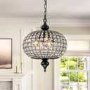Vintage Crystal Chandeliers for Dining Room, 16.4" Farmhouse Black Dining Room Light Fixture with Gold Accents Foyer Chandelier for High Ceiling Living Room Kitchen Entryway, 17"W x 21"H