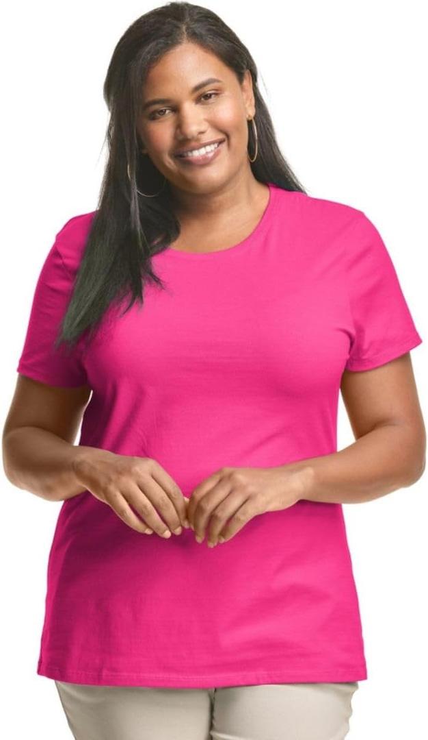 JUST My Size Womens Plus-Size Short Sleeve Crew Neck Tee (4X, Sizzling Pink)