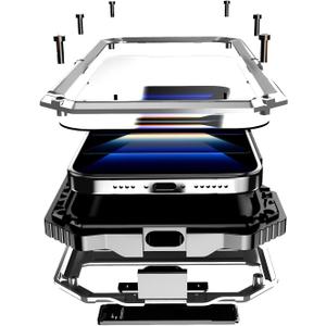 Lunivop Compatible with iPhone 16 Pro max Case Heavy Duty Protection Dustproof Built in Screen Protector Rugged Stand 360 Full Body Military Grade Metal Bumper Phone Cases (Silver 2024)