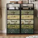 Furnulem Retro 5 Drawers Dresser, Tall Dressers for Bedroom, Closet, Hallway, Nursery, Fabric Storage Tower Organizer, Vertical Nightstand Side Table Furniture, Steel Frame, Wood Top, 11.5"D x 16.1"W x 43.3"H