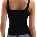 Womens Square Neck Tank Tops Double Lined Basic Tanks Sleeveless 2025 Summer Collection (Black, XL)