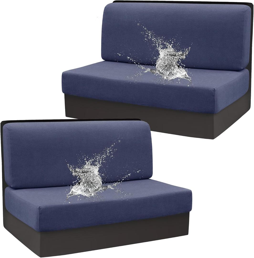 Stretch Rv Dinette Cushion Set,Booth Seats with 1 Backrest & 1 Bench Cover,38 in Camper Dinette Booth Set,2 Set- Navy Blue