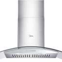 Midea MVG30W8AST 30 Inches Ducted Wall Mount Vent Range Hood with 450 CFM 3 Speed Exhaust Fan, Baffle Filters, Curved Glass, 2 LED Lights, Convertible to Ductless, Stainless Steel