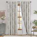 jinchan Blackout Linen Blend Curtains Gray Floral Curtain for Living Room 90 Inch Length Grey Printed Curtain with Lined Blackout Curtains for Bedroom Farmhouse Curtains Set 2 Panels, 50"W x 90"L
