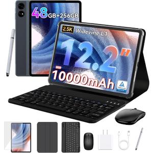 2026 Upgraded 12.2 inch Tablet, Android 16 Tablet with Keyboard, 2.5K QHD Display for High-Res Gaming/Art/Productivity, Up to 48GB+256GB+2TB TF,Octa-Core/10000mAh/Widevine L1/GMS/GPS