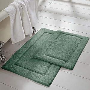 Modern Threads 2-Pack Solid Loop with Non-Slip Backing Bath Mat Set 17-inch by 24-inch/ 21-inch by 34-inch, Eucalyptus