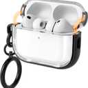 2 x for Airpods Pro 3 Case Clear, Soft TPU Transparent Anti-Yellowing for Apple AirPods Pro 3rd Generation (2025) Case Cover for Men & Women with Keychain, Military-Grade Shockproof, Clear+Black