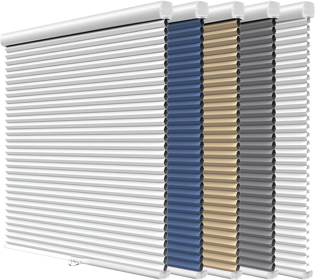 Blackout Cellular Shades Single Cell Cordless Room Darkening Shade for Windows Bedroom, Thermal and Easy to Pull Down & Up, White, 34x64 (34W x 64H)
