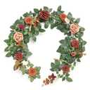 Ling's moment 5FT Terracotta Artificial Flower Garland Rose Eucalyptus Leaves Fall Floral Garland Burnt Orange Arch Flowers Vine for Wedding Party Backdrop Decor Mantel Table Centerpieces Decorations 