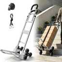 Aluminum 2 in 1 Hand Truck Dolly Cart with 6 Wheels, 600 Lbs Capacity, Heavy Duty Stair Climbing Dolly with Dual Handles, Bungee Cord & Strap for Flat Ground & Stairs, Warehouse, Home, Office, Silver