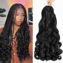 6 Packs French Curl Braiding Hair 18 Inch Loose Wave Bouncy Braiding Hair Pre Stretched 100g/pack Yaki Curly Crochet hair for Black Women Hair Extensions (1B)