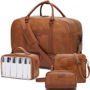 Wogarl Weekender Bag for Women Men Large Overnight Bag Travel Duffel Bag with Shoe Compartment Toiletry Satchel Bag Carry On Bag Fit 21" Laptop (Light Brown)