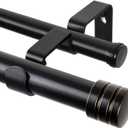 TONIAL1 Inch Double Curtain Rods for Windows 48 to 84 Inches, Heavy Duty Decorative Drapery Rod 32 to 86 Inches with Classic Cap Finial, Black