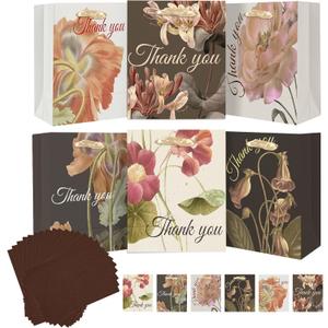 qiqee 6PCS Brown Tone Flowers Paper Gift Bags with Tissue Paper Handles Medium Size Bags18pcs Tissue Paper
