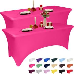 2 x 2 Pack 6 Feet Fuchsia Spandex Tablecloth for Rectangular Tables, Fitted & Stretch, Washable, Wrinkle Resistant, Perfect for Event, Wedding, Party, Banquet, Cocktail, Festival, and Table Protector