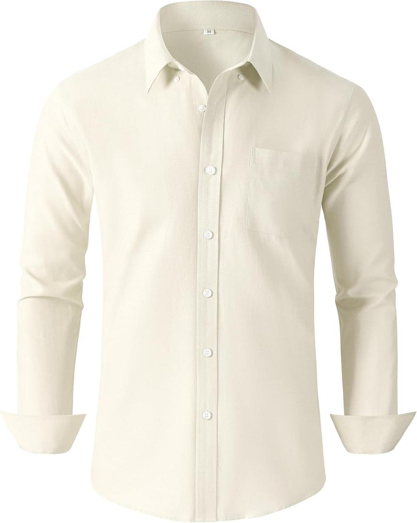 Grade 3.5 Wrinkle-Resistant Men's Lightweight Oxford Dress Shirts Long Sleeve Business Casual Pocket Shirt (Large, 00116_ivory)