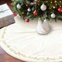 HyDren 84 Inch Velvet Christmas Tree Skirt White Gold Bronzing Embroidery Fur Plush Tree Skirt Luxury Xmas Skirts for Merry Christmas Decorations Vintage Rustic Party Favors Rustic Holiday Decor