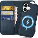 SHIELDON 2-in-1 Wallet Case for iPhone 17 6.3-inch 5G 2025 | Genuine Leather | Detachable | Flip Magnetic Closure | Wireless Charging | RFID Blocking Card Slot | Shock Absorbing Cover | Navy Blue