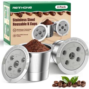 RETHONE Reusable K Cups for Keurig Supreme: Stainless Steel 5-Hole Coffee Pods Multistream K Cup Refillable Mesh Filter Compatible with K Supreme/K-Slim/K-Duo Gen2/K-Brew Chill - Easy Clean,Planet