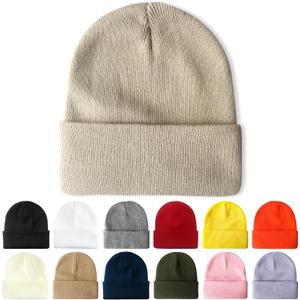 4 x PFFY Beanie for Men Women Unisex Knit Cuffed Plain Winter Beanies Hats Skull Cap (Beige)