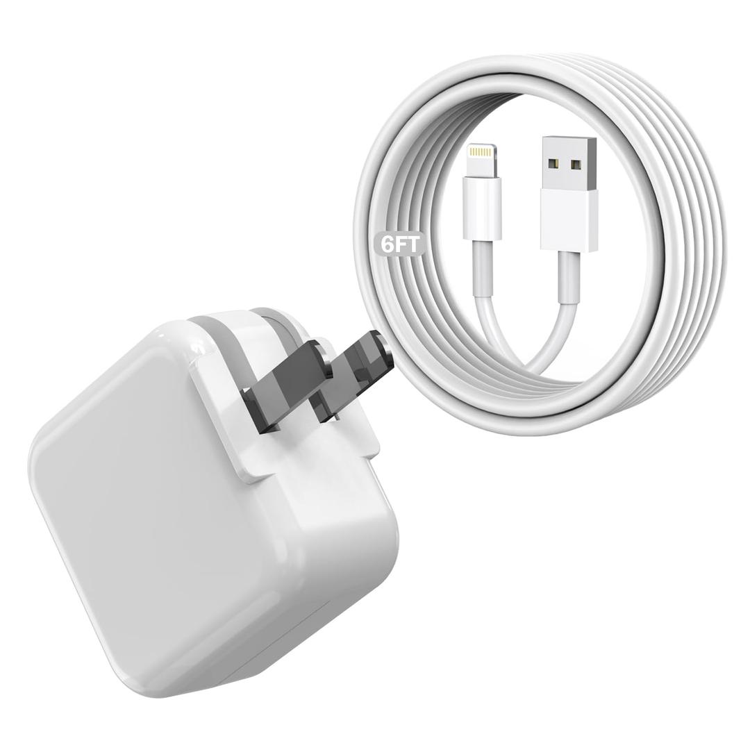 iPad Charger,Foldable Apple Fast Charger Cube 12W USB Wall Charging Block Portable i Pad Adapter with 6Foot Long USB A to Lightning Cable Cord Fast Charging for iPad 9/8/7/6/5/4,Mini5/4/3/2/1,Air3/2/1