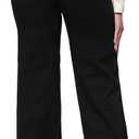 THUNDER STAR Womens High Waisted Wide Leg Jeans Stretchy Distressed Denim Pants, Black, Medium
