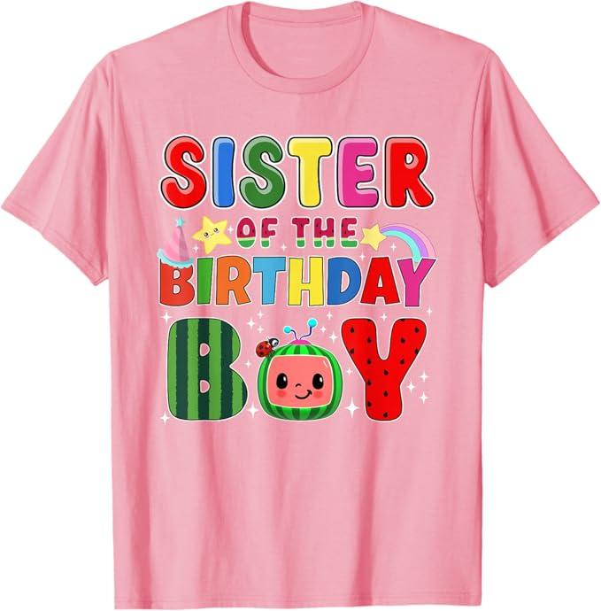 Sister of The Birthday Boy Melon Family Matching Funny T-Shirt, Pink XS