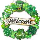 5 x St. Patrick's Day Decorations Wooden Shamrock Wreath for Front Door Welcome Sign, Farmhouse St. Patrick's Decor Welcome Door Hanging Sign Outdoor Indoor Shamrock Clover Spring Wall Home Decor