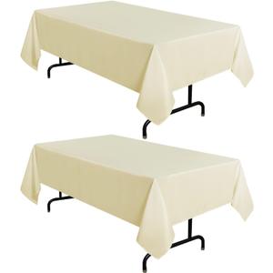 sancua 2 Pack Beige Tablecloth 60 x 102 Inch, Rectangle 6 Feet Table Cloth - Stain and Wrinkle Resistant Washable Polyester Table Cover for Dining Tables, Buffet Parties and Camping