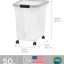 IRIS USA Airtight Dog Food Storage Container, WeatherPro, Up to 50 lbs, Removable Wheels, for Dog Cat Bird and Other Pet Food Storage Bin, Keep Fresh, Translucent Body, Made in USA, Clear/Gray