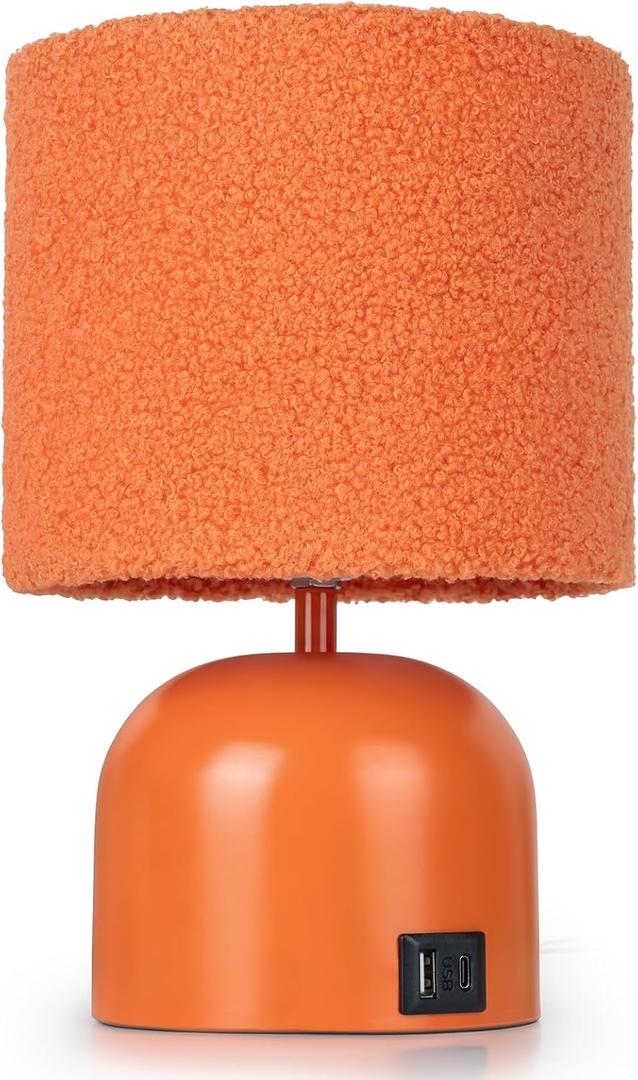 Table Lamp for Bedroom, Bedside Lamps for Nightstand, Minimalist Night Stand Light Lamp with Type-C and USB Ports, Modern Desk Table Lamp for Bedroom, Living Room, Dining Room, Office (Orange)