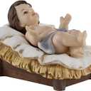 Needzo Nativity Set, Two Piece Baby Jesus Christ in Manger, Religious Christmas Decoration, 4 by 3 Inches