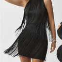 BEAUDRM Women's Boho Fringe Mini Dress Club Party Dresses Sleeveless Tassel Cowgirl Outfits Black X-Large