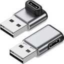 USB to USB C Adapter 3 Pack, 90 Degree USB C Female to USB Male Charger Converter, Compatible with iPhone 15 Series,with iPad Pro/Air/Mini,Galaxy,Laptop,Up&Down+Left&Right Angle (Gray, 2PACK)