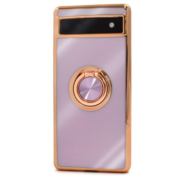 Dinick for Google Pixel 7 Case with Ring Holder Kickstand, Soft TPU Gold Plated Cover, Anti-Scratch, Shockproof Protection, Slim, Magnetic Stand Case for Google Pixel 7, Purple