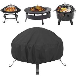 Fire Pit Cover Round for Fire Pit 22-34 Inch, Waterproof Outdoor FirePit Cover,Full Coverage Patio Round Fire Pit Cover Heavy Duty 420D Oxford Fabric Outdoor Fireplace Cover