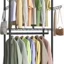 SONGMICS Heavy-Duty Rolling Clothes Rack, Garment Rack, Portable Closet, 29.5-Inch Wide Clothing Rack on Wheels, with Adjustable Mesh Shelves and Hanging Rails, Hooks, Ink Black ULGR412B01 (Small)